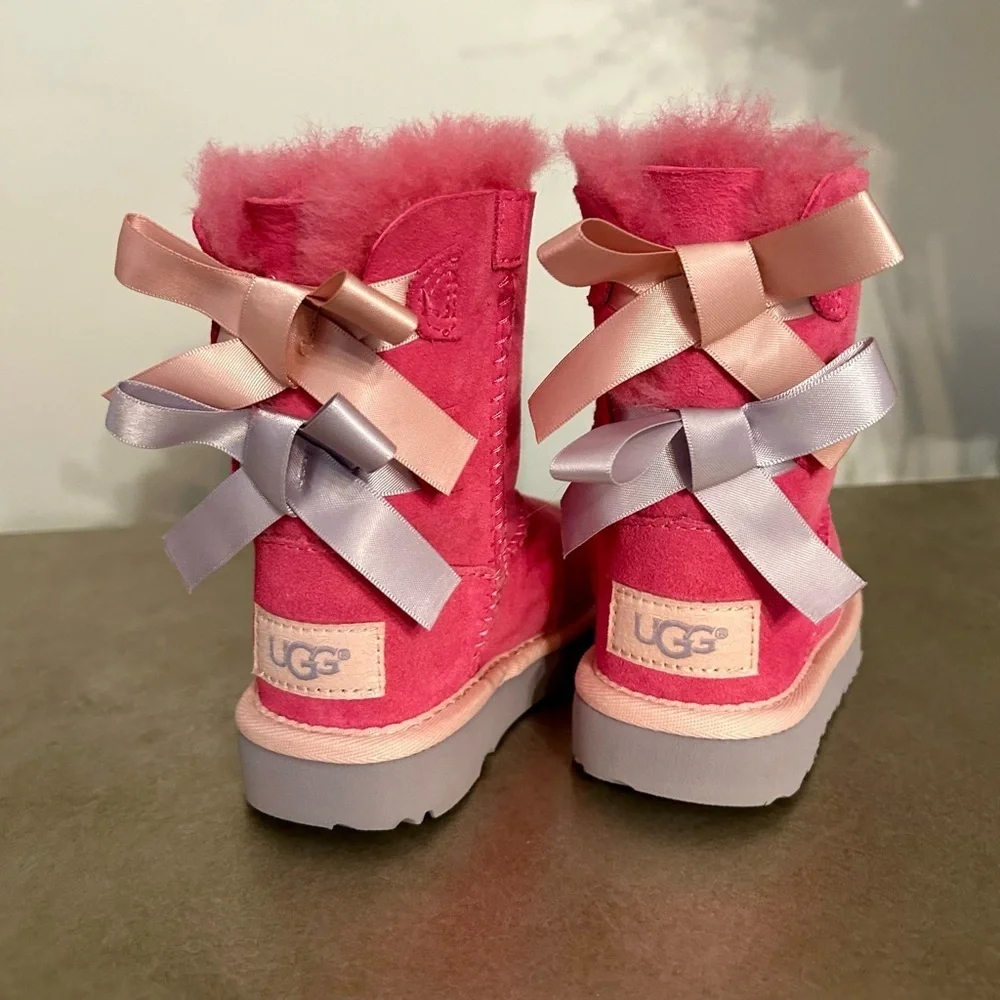 UGG Bailey Bow‎ Pink Boots-Youth/Toddler